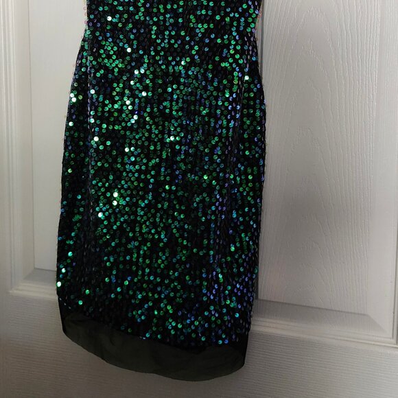 Blue and Green Sequined Cocktail Dress - Picture 2 of 4